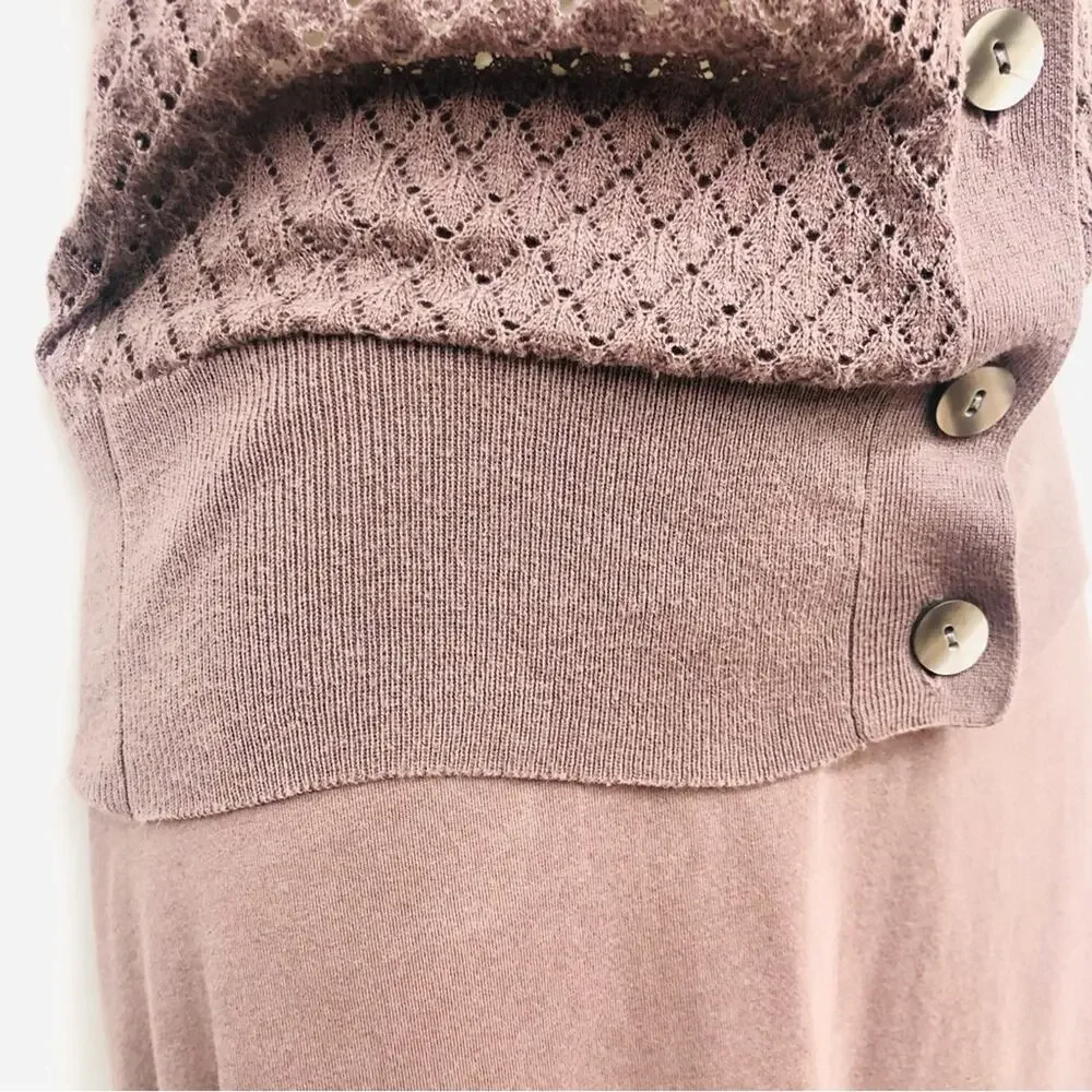 Ann Taylor Mauve Knit Skirt and Short Sleeve Cardigan Matched Set V Neckline